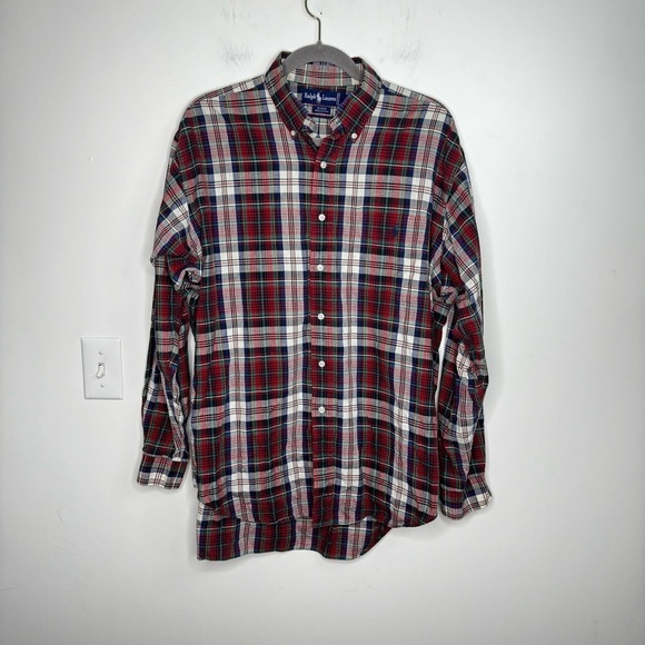 RALPH LAUREN Red Checked Cotton Button Down shaket flannel - Picture 2 of 7